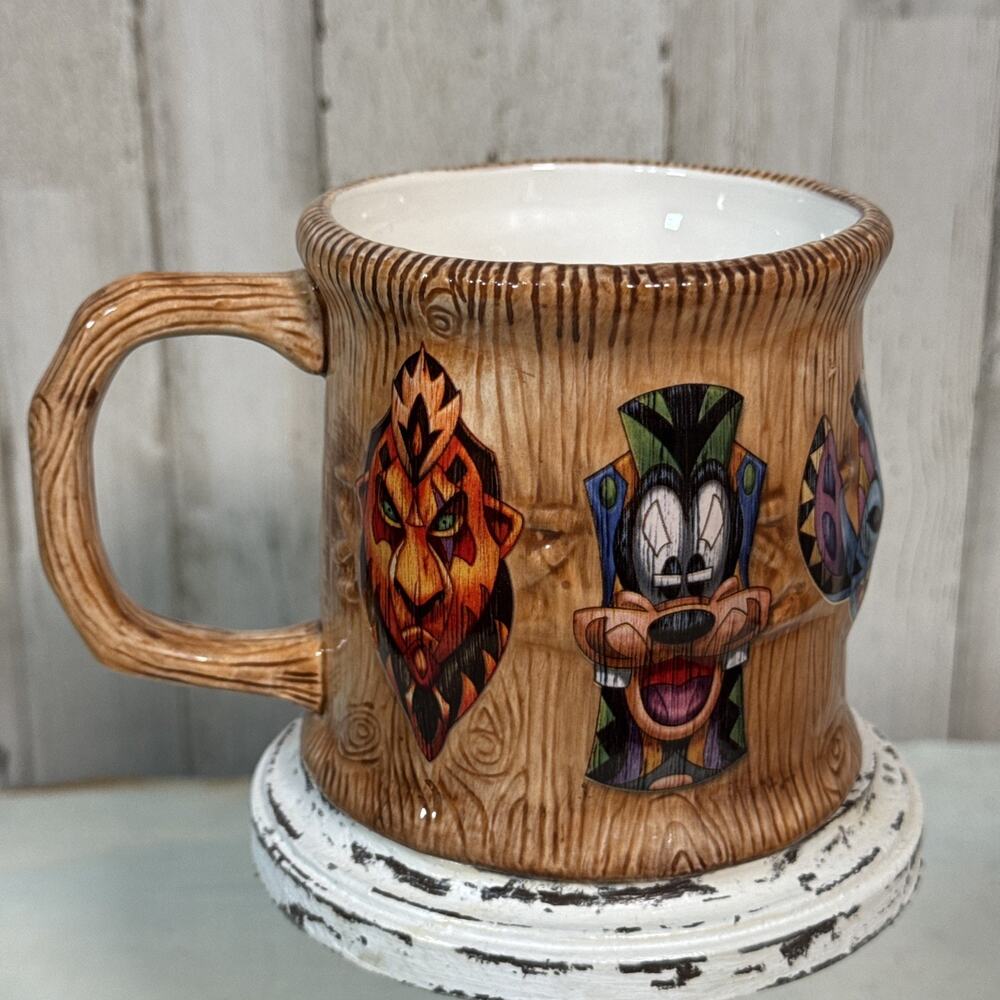 Disney Parks Animal Kingdom Tiki Mug With Mickey, Stitch, Donald, Goofy And Scar - Picture 3 of 6